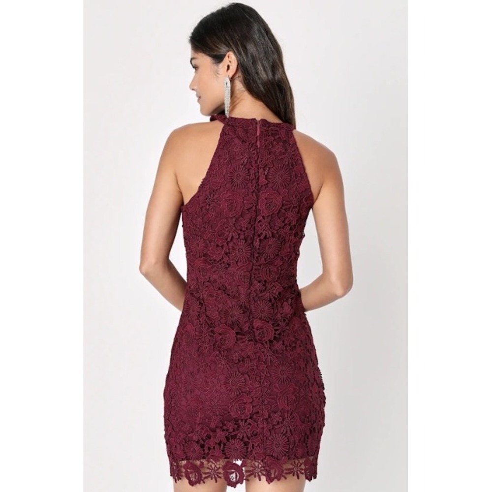 Lulus Magenta Purple Floral Lace Halter Mini‎ Dress XS NWT - Picture 2 of 8